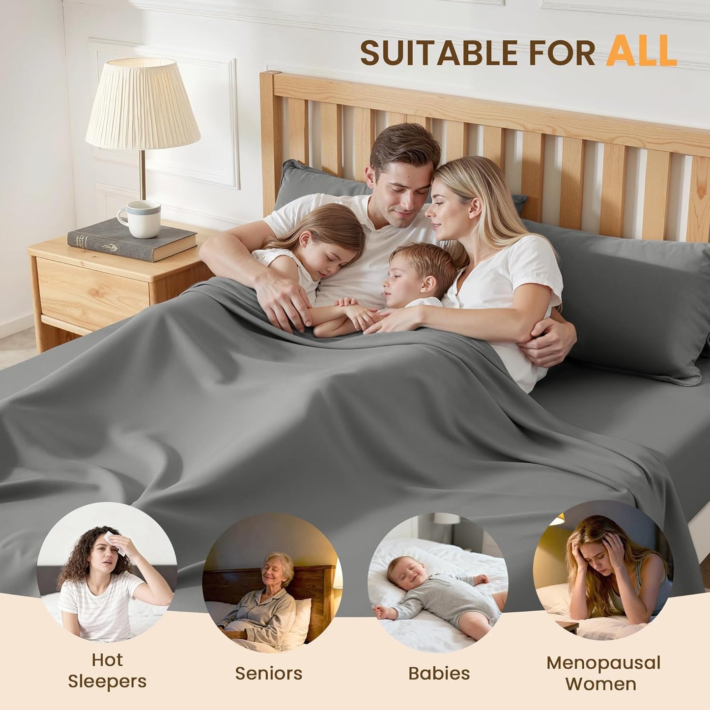 Regine Switzerland Queen Size 4-Piece Sheet Set - Comfy, Breathable, Cooling Bed Sheets - Dark Grey