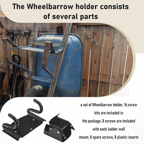 Heavy Duty Wheelbarrow Storage Bracket by [Brand Name] - 90 lbs Capacity with Spring Loaded Safety Catch