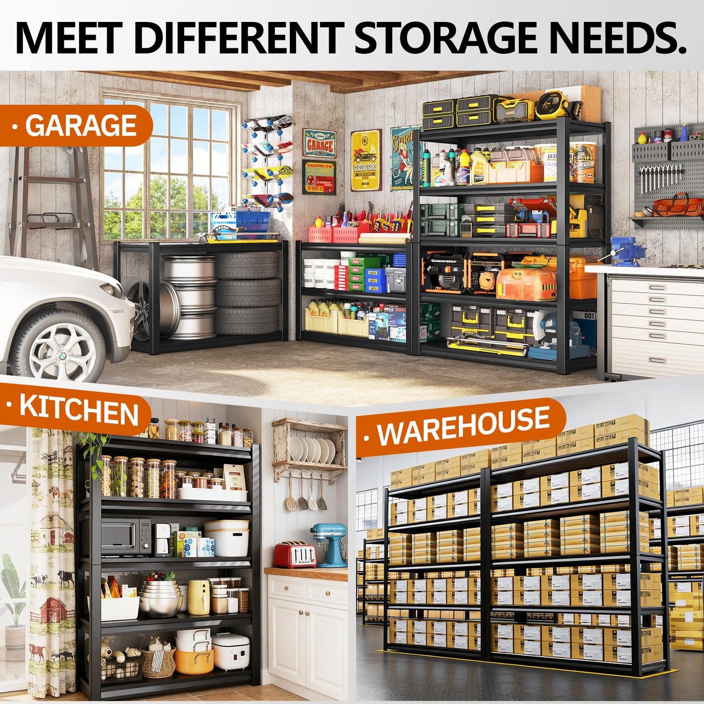TXTDPL 2000lbs Heavy Duty Garage Shelving, 5-Tier Adjustable Storage Shelves, 72" H x59 W x 19.6" D, Utility Metal shelvingfor Warehouse, Basement, Garage