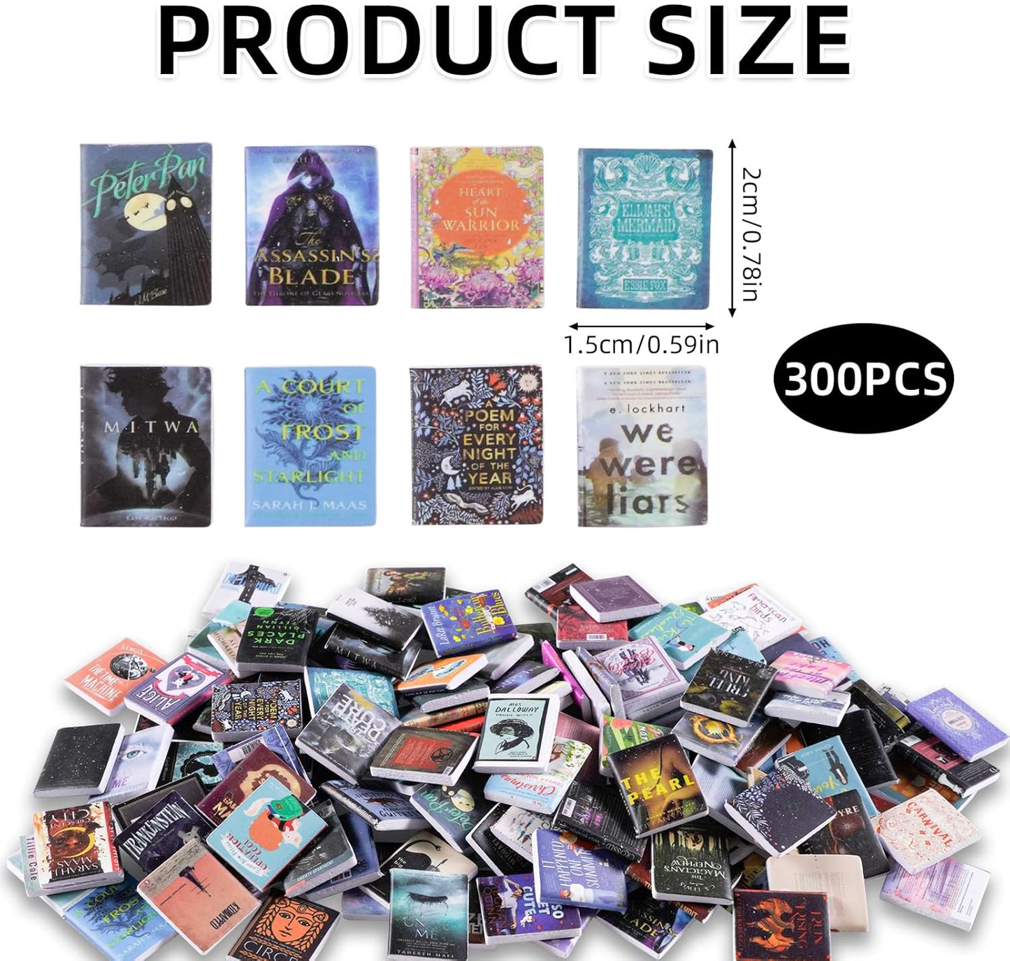 Skiennix Miniature Book Set - 300 Pcs Anxiety Bookshelf Decor | 1:12 Dollhouse Accessories