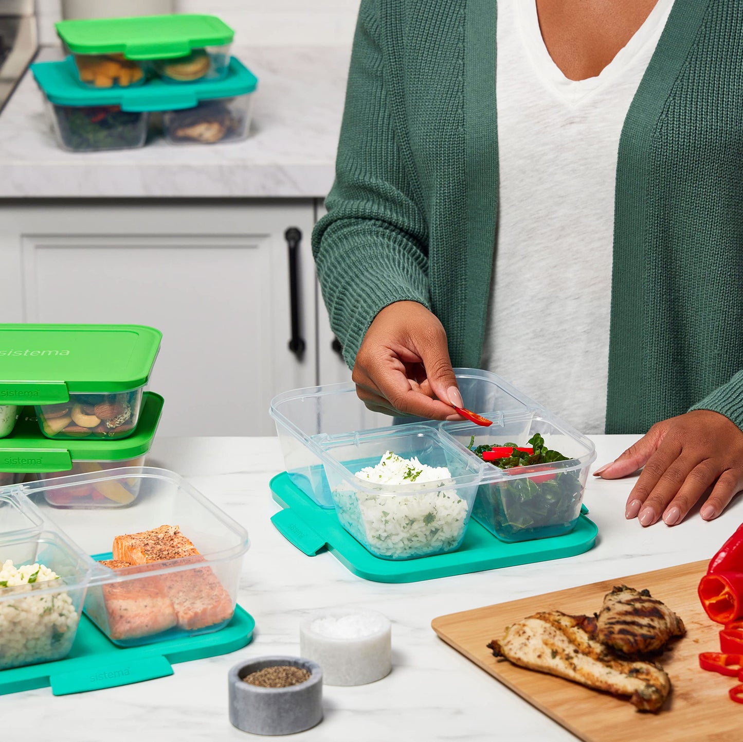 Sistema Nest It Meal Prep Food Storage Containers with Lids, 10-Pack of 3.7-Cup Containers with 2 Divided Compartments, Airtight & Leak-Resistant, Dishwasher, Microwave, & Freezer-Safe, BPA-Free