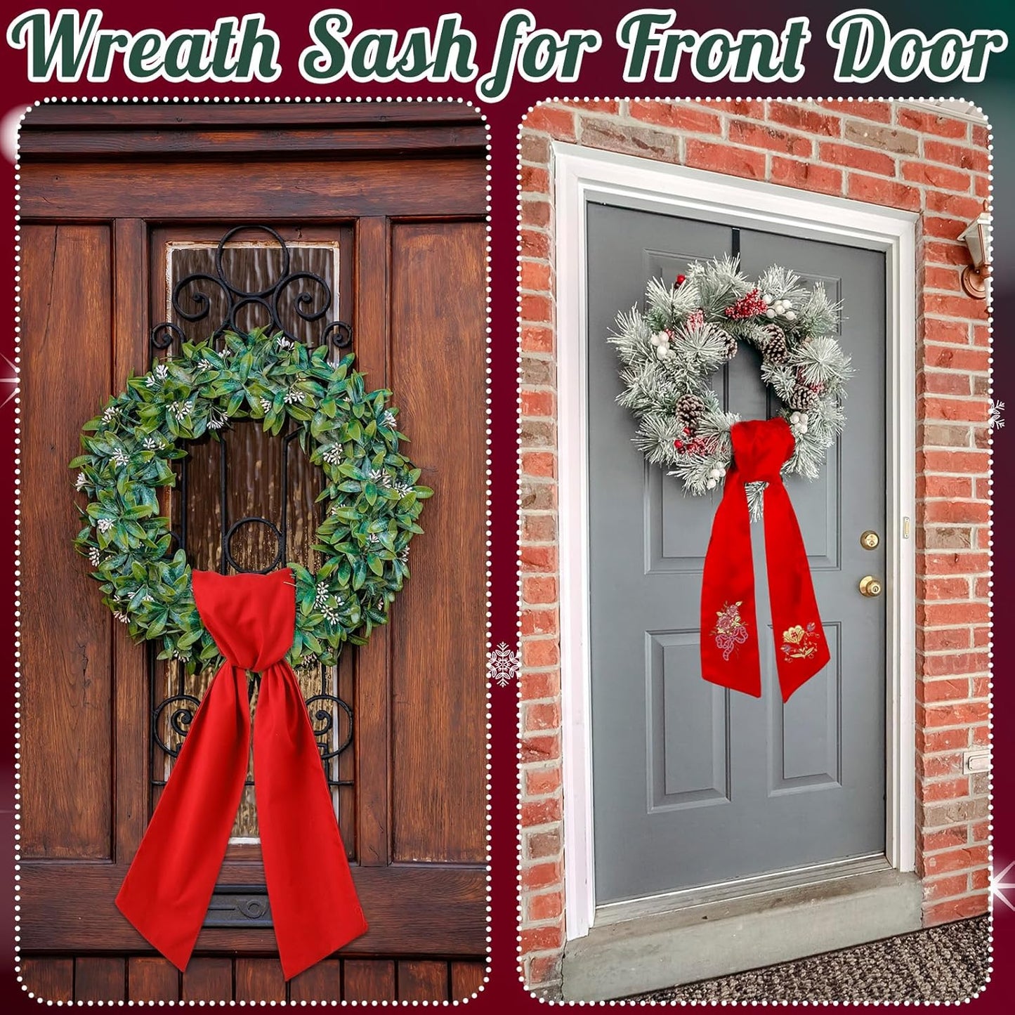 VitalCozy Wreath Sash - Embroidered Monogram Satin Ribbon for Front Door | 4.5'' X 56'' Red