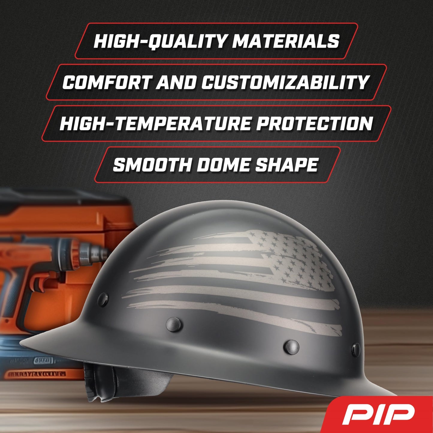 Dynamic WolfJaw Fiberglass Full Brim Hard Hat with Wheel Ratchet, 8 Point Suspension, ANSI/ISEA Z89.1 Type 1 Certified, Glass G Electrical Rating, Black (280-HP1481USA-11)