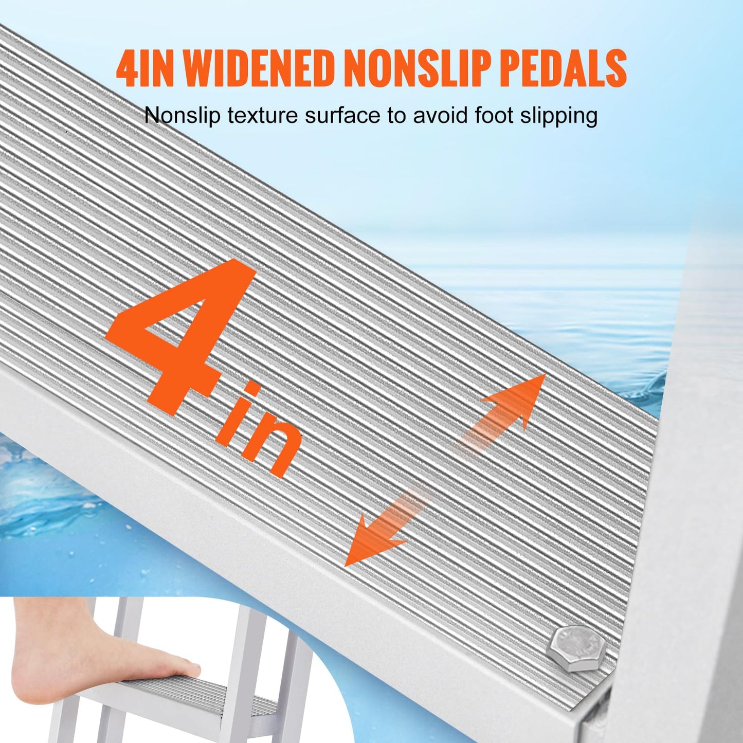 VEVOR Removable Dock Ladder 5 Steps, 350 lbs Load Capacity, Pontoon Boat Ladder with 4'' Wide Step & Nonslip Mat for Ship/Lake/Pool/Marine Boarding