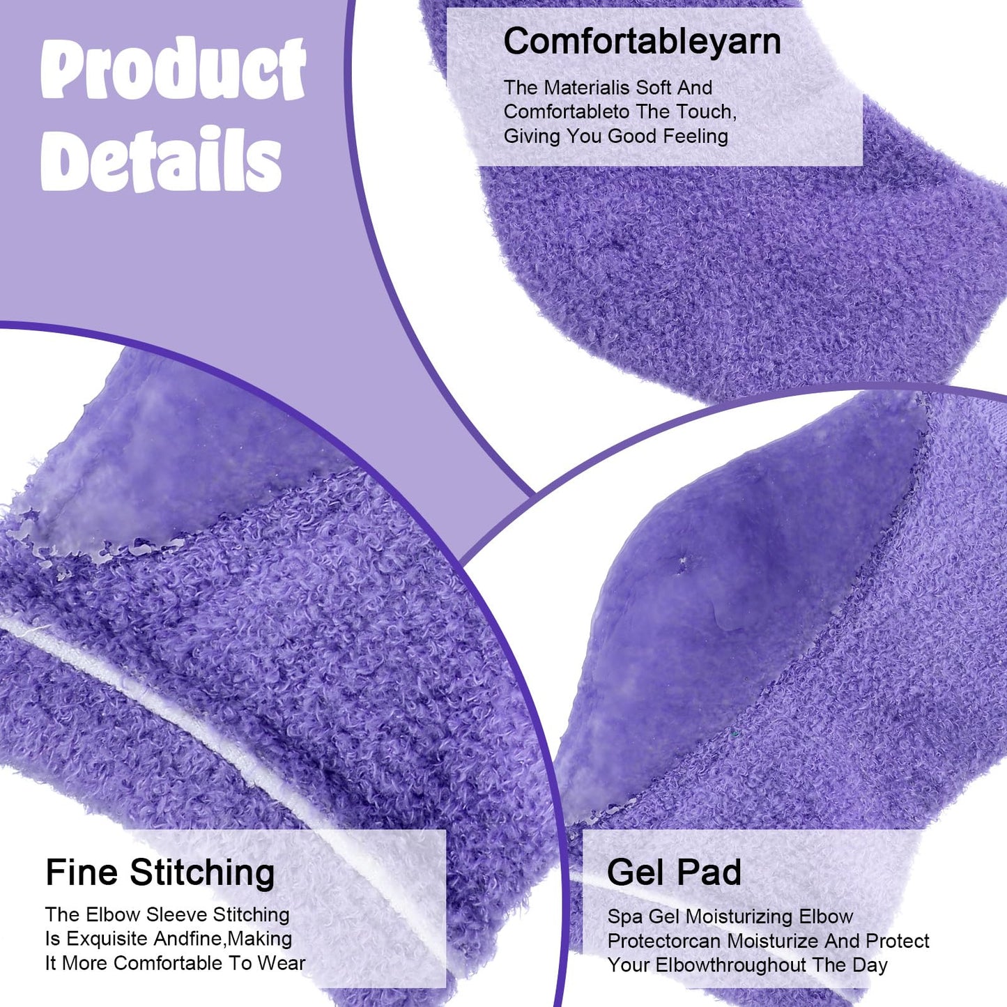 oruola 2 Pairs Elbow Protectors for Elderly,Elbow Moisturizing Sleeve,Dry Elbow Treatment, for Moist Chapped Dry Skin Care, Cover Heel Socks, Elbow Sleeves,Blue & Purple