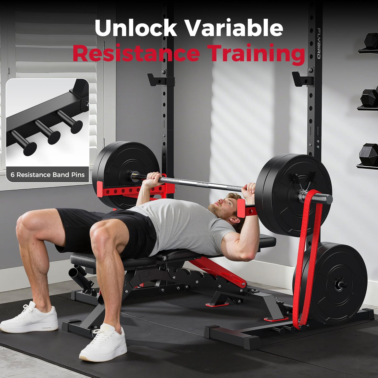 FLYBIRD SR1 Squat Rack with Pull-Up Bar, Adjustable Multi-Functional Power Rack, Inner Width Squat Rack Stand Suitable for 6FT,7FT Barbell for Home Gym Equipment