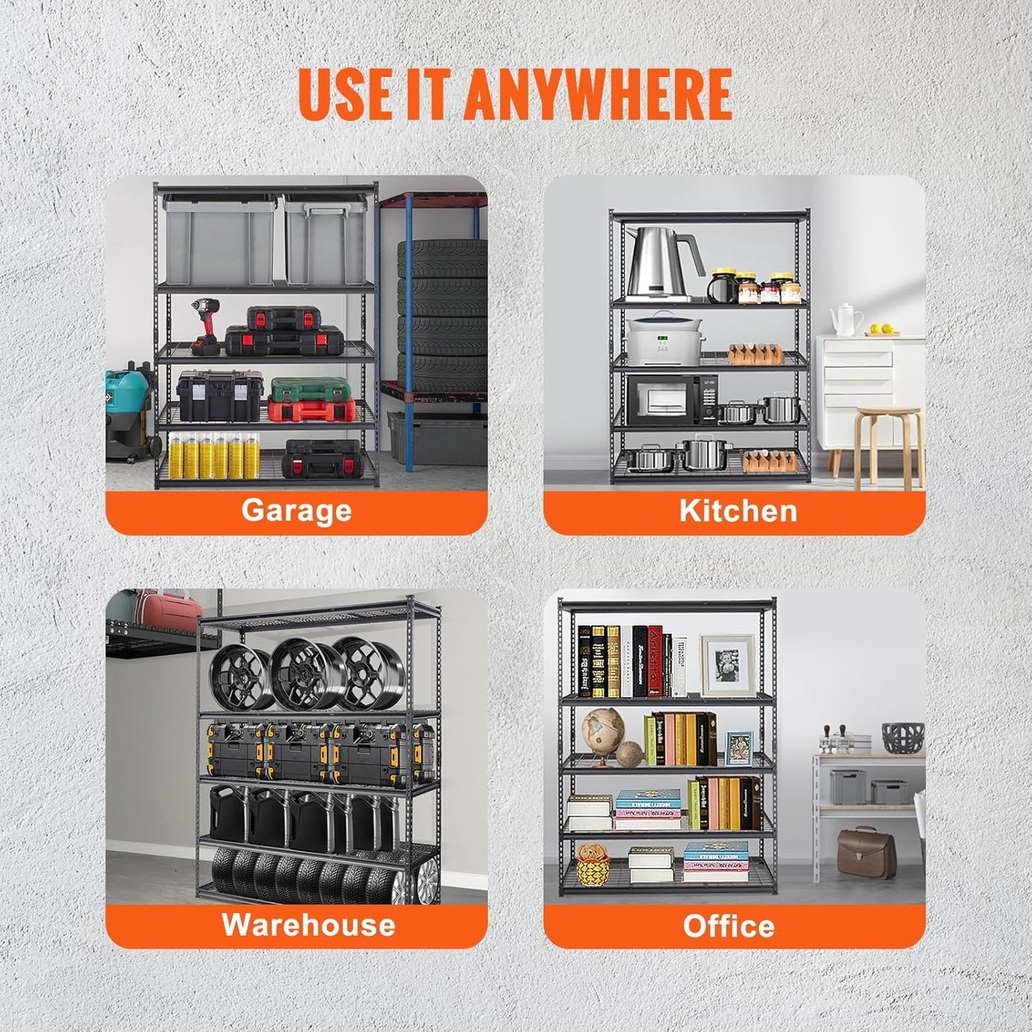 Garage Shelving, 5 Tire Storage Shelving Heavy Duty Garage Shelves 3000LBS Load Bearing, Full Metal Shelving Units, Durable Construction, Adjustable Shelves, Easy Assembly, 60''W x 24''D x 78''H