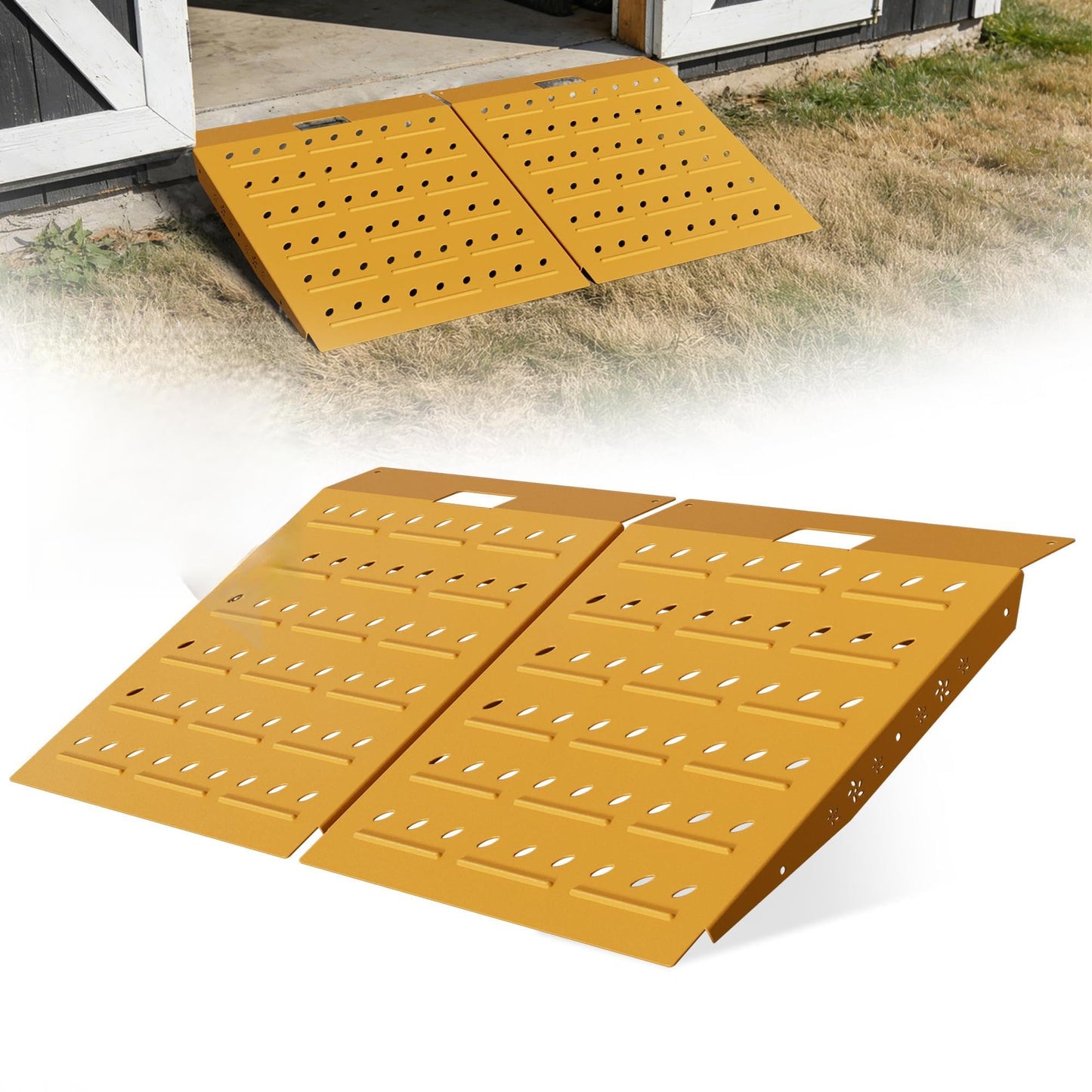 VNN 29" x 48" Shed Ramps - Yellow Loading Ramp for Riding Mower, 2 Pack Ramps for Sheds，1800 LB Capacity Alloy Loading Dock Ramp for Garages, Barns