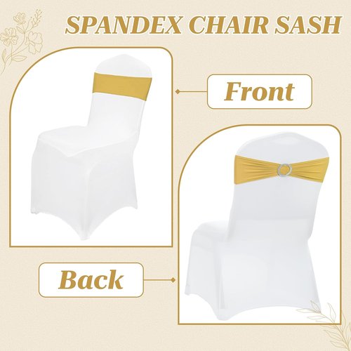 MDS Spandex Chair Sashes - Premium Stretch Covers with Buckle Slider for Weddings & Events | Gold, Pack of 75