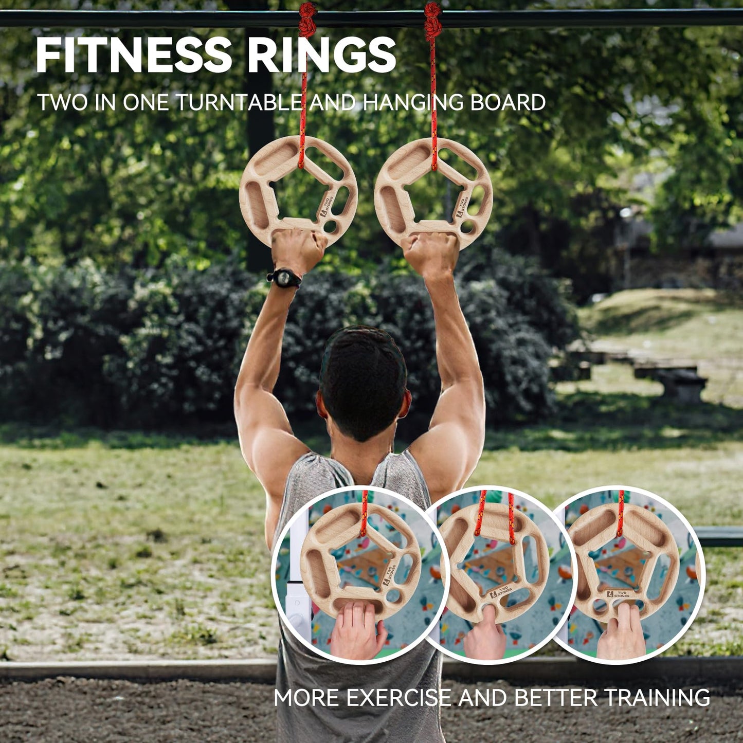 TWO STONES Portable Hangboard Rock Climbing, Pull Up Rings as Portable Rock Climbing Training Board with Pockets and Edges for Rock Climbers