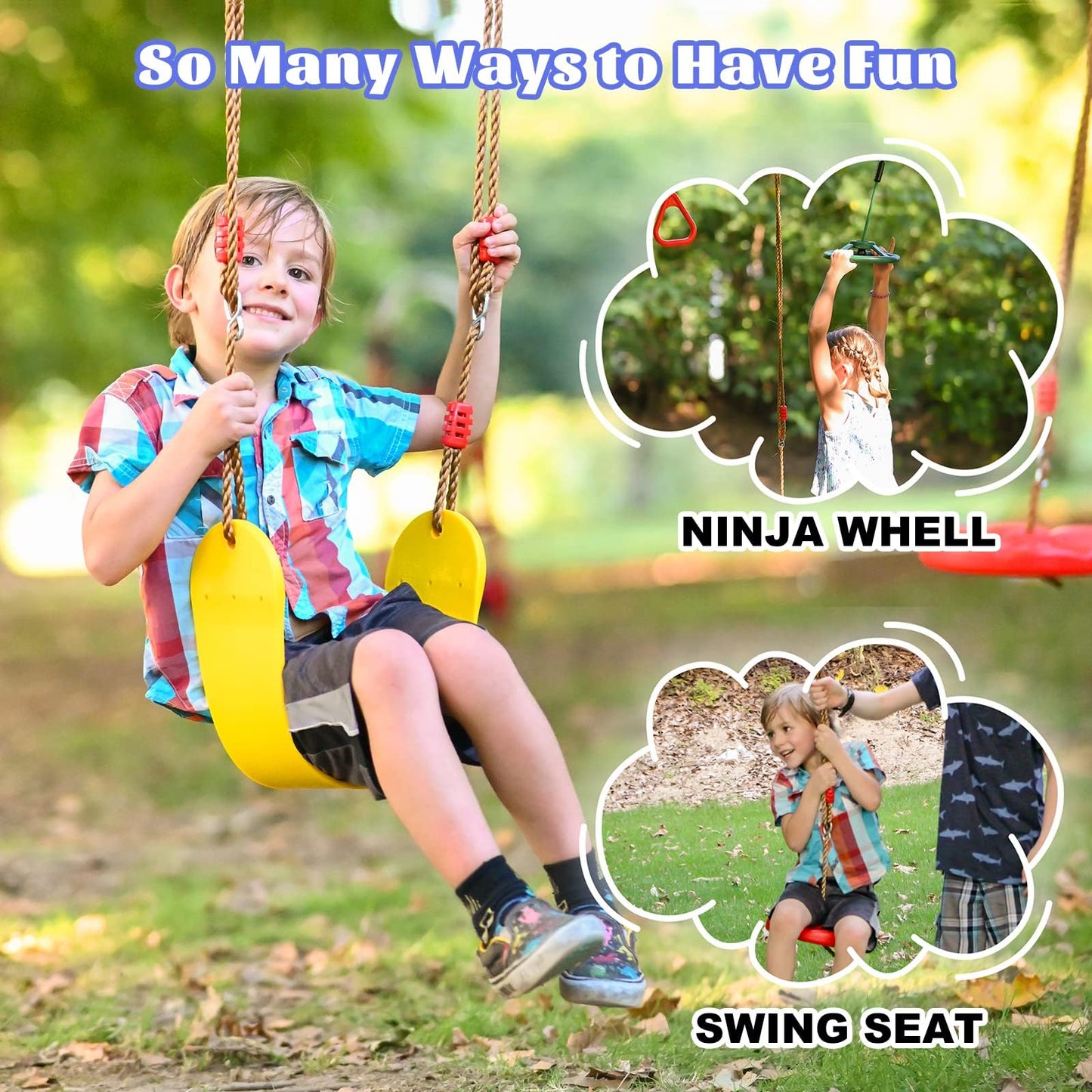 Ninja Warrior Obstacle Course for Kids Backyard-65ft Slackline Kit with 13 Obstacles, Upgraded Quick-Install Buckles No Threading, Install Anywhere, 900lbs Capacity, Easy Setup Backyard Playground Set