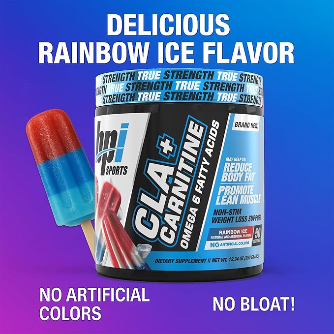 BPI Sports CLA+Carnitine ??CLA L Carnitine & Linoleic Acid ??L Carnitine Supplement for Weight Loss, Metabolism & Lean Muscle ??Caffeine Free ??Rainbow Ice ??50 Servings ??12.34 oz