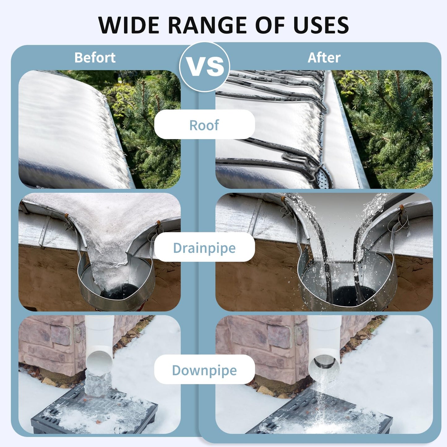TOPDURE 240ft 5w/ft Roof Heat Tape, Constant Wattage, CSA ETL Certified, Perfect for Ice Dam Control on Roofs and Gutters, 120V