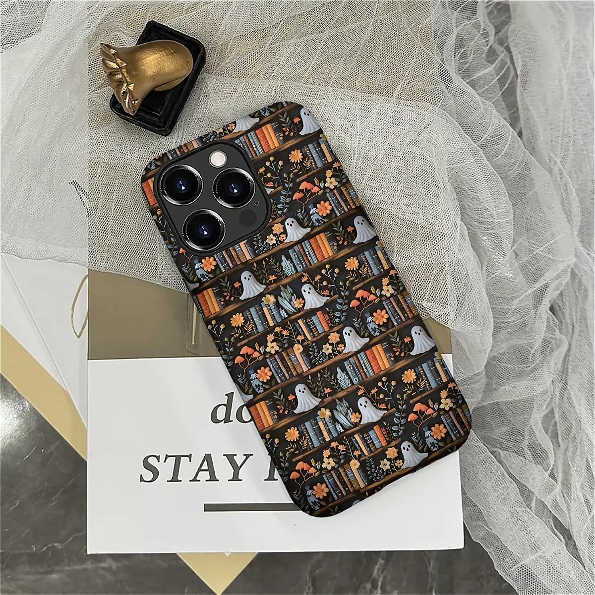 Akinmi 16 16 Case for iPhone Pro Max,Skull On The Bookshelf Exquisitely Pattern Double Protective Phone Cover Cases