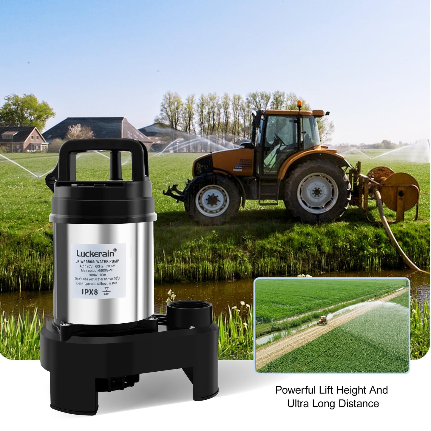 Submersible Water Pump 2/3 HP Stainless Steel Sewage Pump with Timer 5500 GPH Sump Pump for Garden Irrigation,Basement,Outdoor Drainage, 2'' NPT Discharge Port,50ft Cord