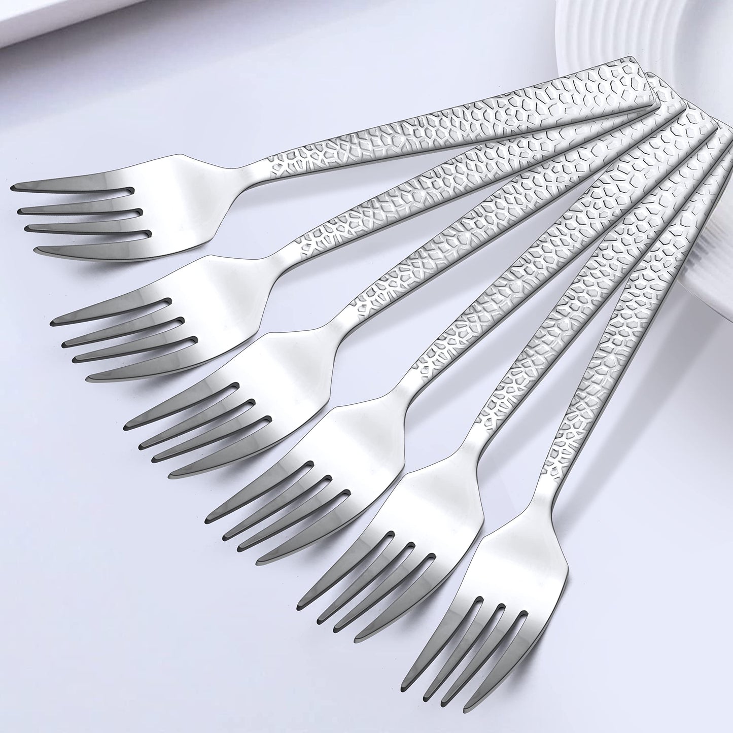 HaWare Hammered 12-Pieces Dessert Forks, Stainless Steel 6.7 Small Salad Forks, Classic Elegant Design, Mirror Polished, Dishwasher Safe