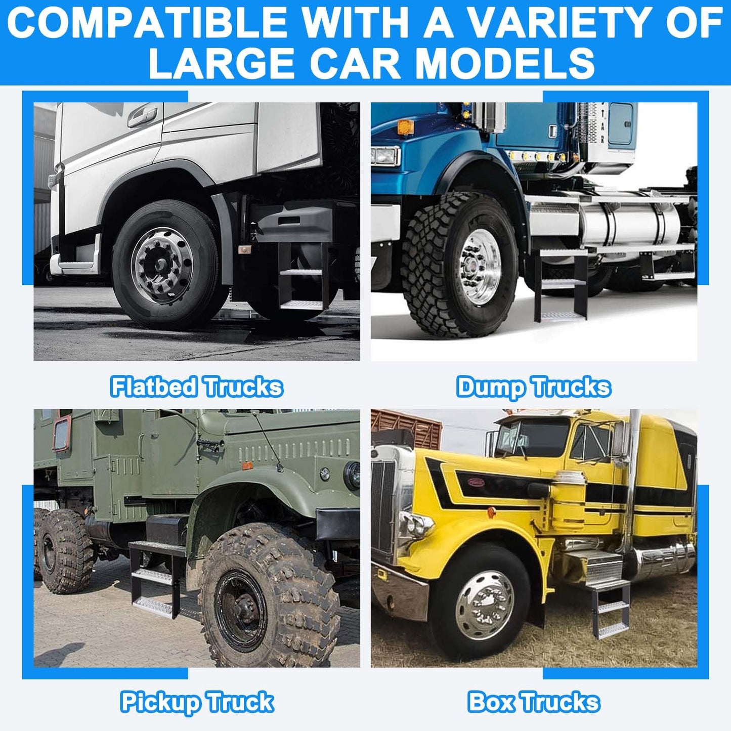 Universal Dual-Step Flexible Rubber Truck Step, Steps for Trucks to Mitigate Off-Road Impact, Hot Dipped Galvanized Steel Semi Trailer Cable Step, 660 lbs Load Capacity with 22.5” x 14” x 4.9” Inches