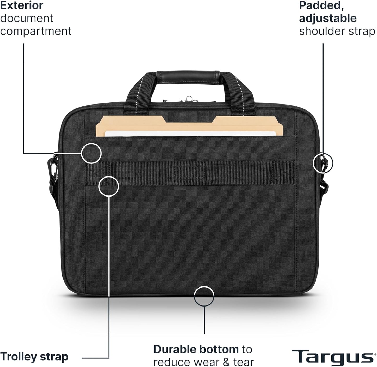 Targus Ergonomic Slim Briefcase - Spacious Laptop Messenger Bag with Foam Padding