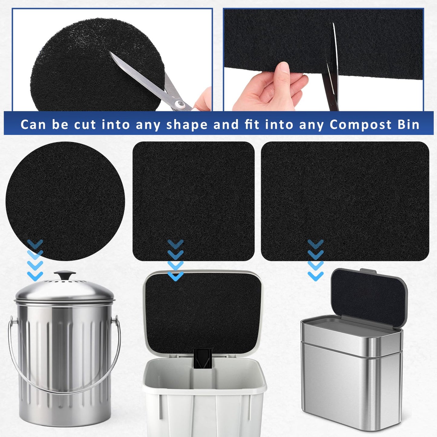 Reallnaive Square Compost Bin Charcoal Filters 78.7 x 5.5 Inch, Activated Carbon Filter Sheet Thickening Trimmable for Compost Bucket Compost Pail Countertop Recycle Bin