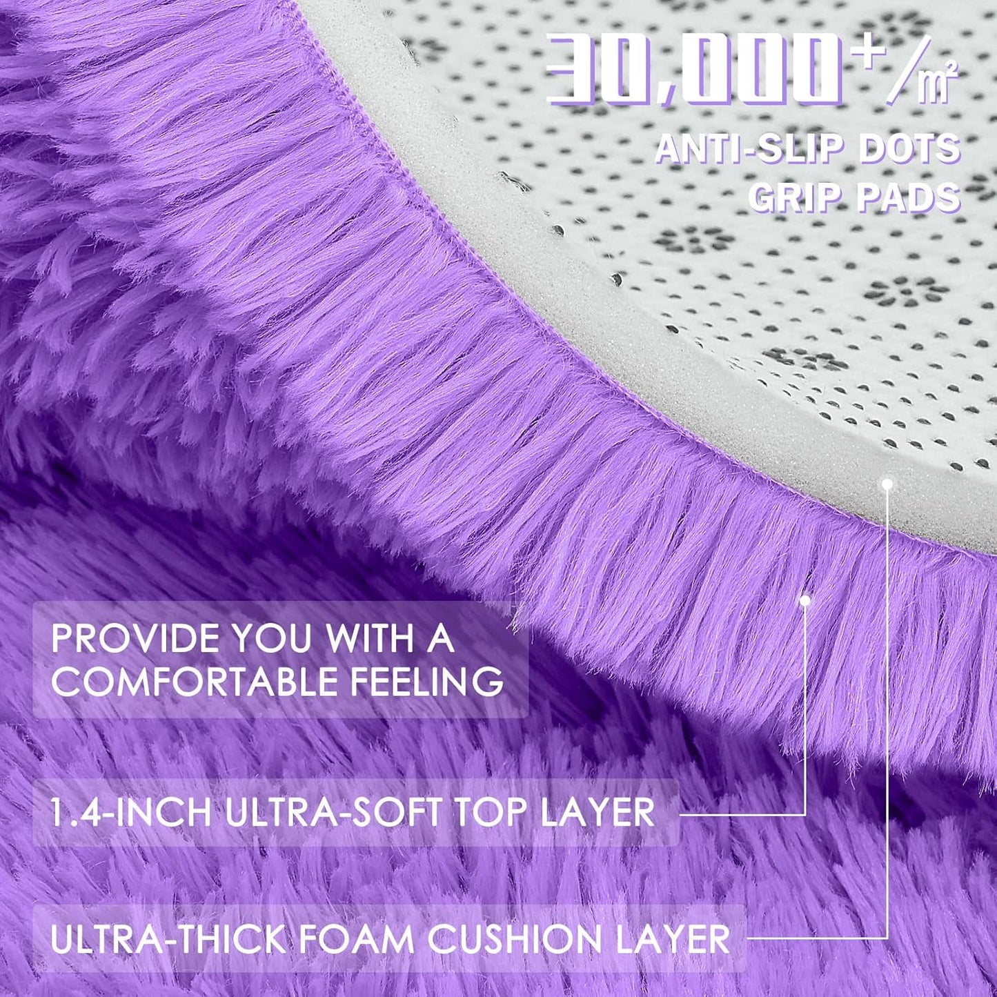 OLANLY 2x5 Machine Washable Runner Rug - Soft Fluffy Shaggy Design for Bedroom & Hallway - Purple