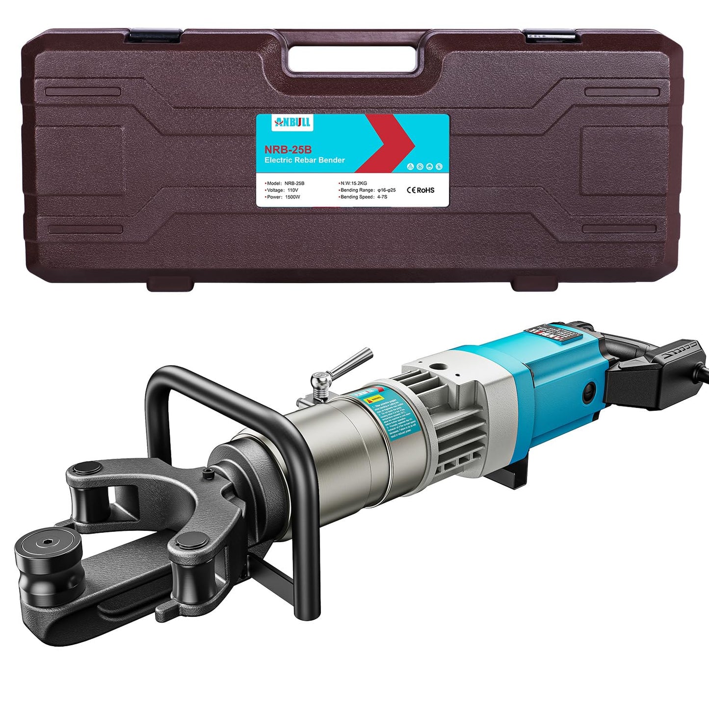 Anbull 1" Electric Hydraulic Rebar Bender, 3s Fast Bending #8 16-25mm Rebars, 1500W 110V/60Hz, Bending Angle 0-130 Degrees (NRB-25B)