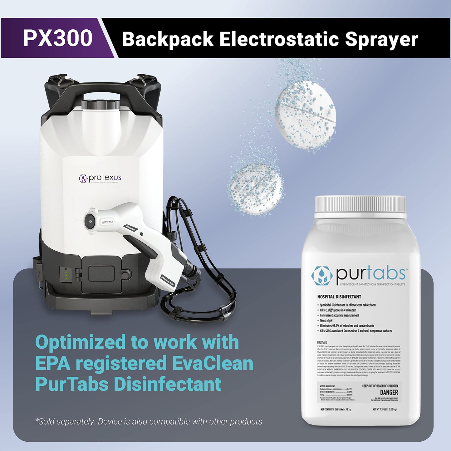 EvaClean Protexus Cordless Battery Powered Electrostatic Backpack Sprayer, 16.8V Rechargeable, 2.25-Gallon, 60-Micron Nozzle, 4Ft Hose - Commercial Disinfectant and Sanitizer - 23,000 Sq Ft Coverage