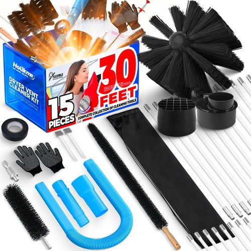Holikme Dryer Vent Cleaner Kit - 30ft Cleaning Brush & Vacuum Attachment for Lint Removal | Blue