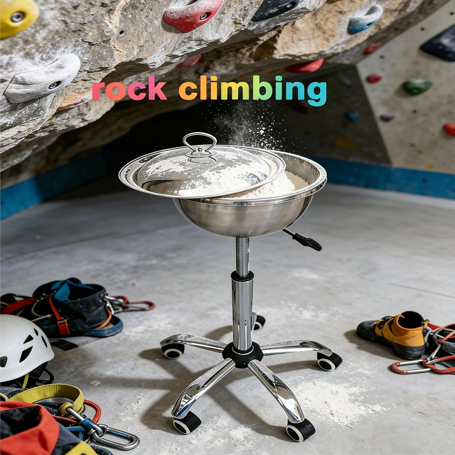 IMOYBBR Gym Chalk Stand Bowl, Adjustable Height Stainless Steel Holder with Lid and Rolling Wheels for Weightlifting Gymnastics Rock Climbing and Training Sessions Use