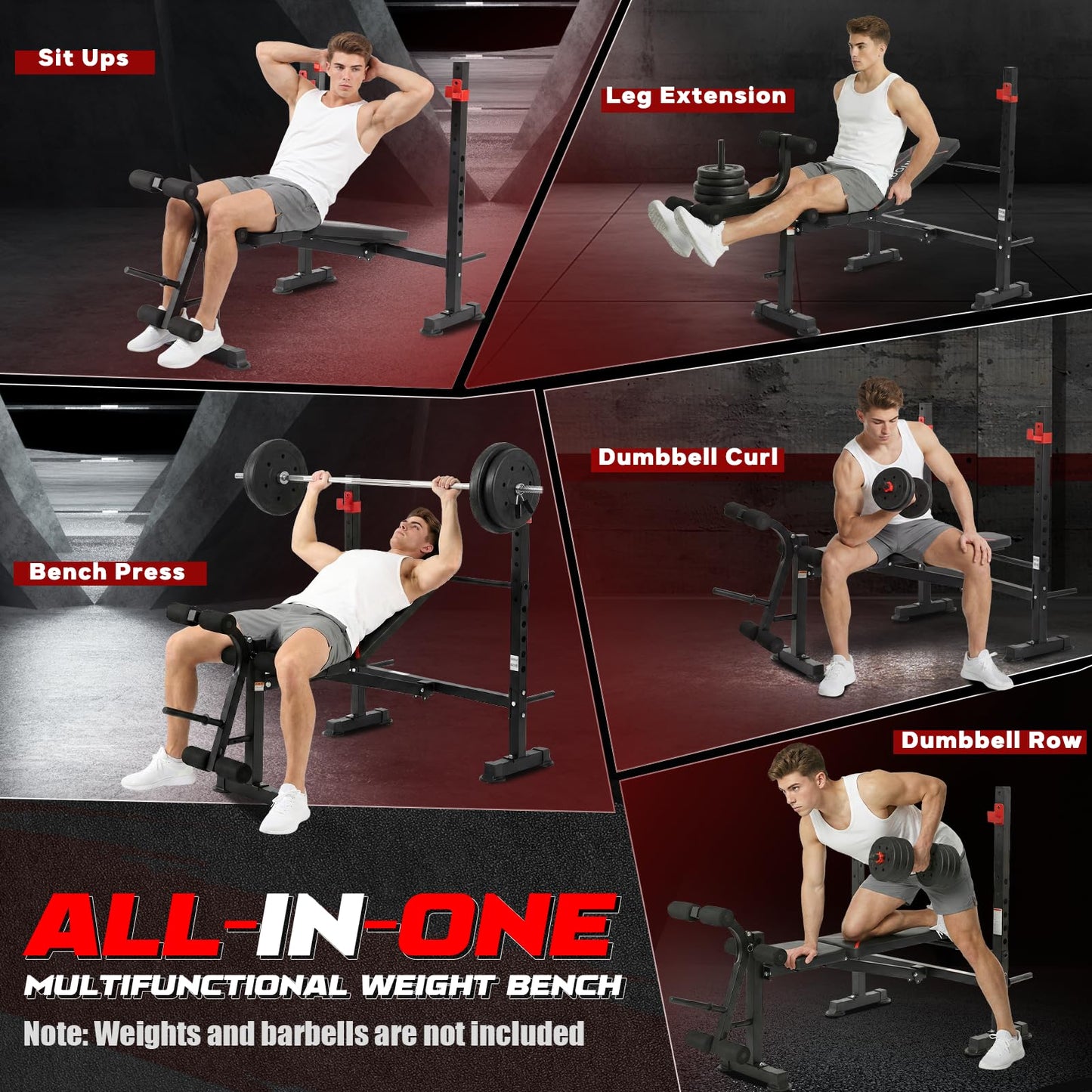 MAIDOMA 750LBS Standard Weight Bench Set with Leg Extension and Leg Curl, Adjustable Bench Press with Squat Rack, Foldable Flat Incline Decline Workout Bench Set for Home Gym.（US Stock）