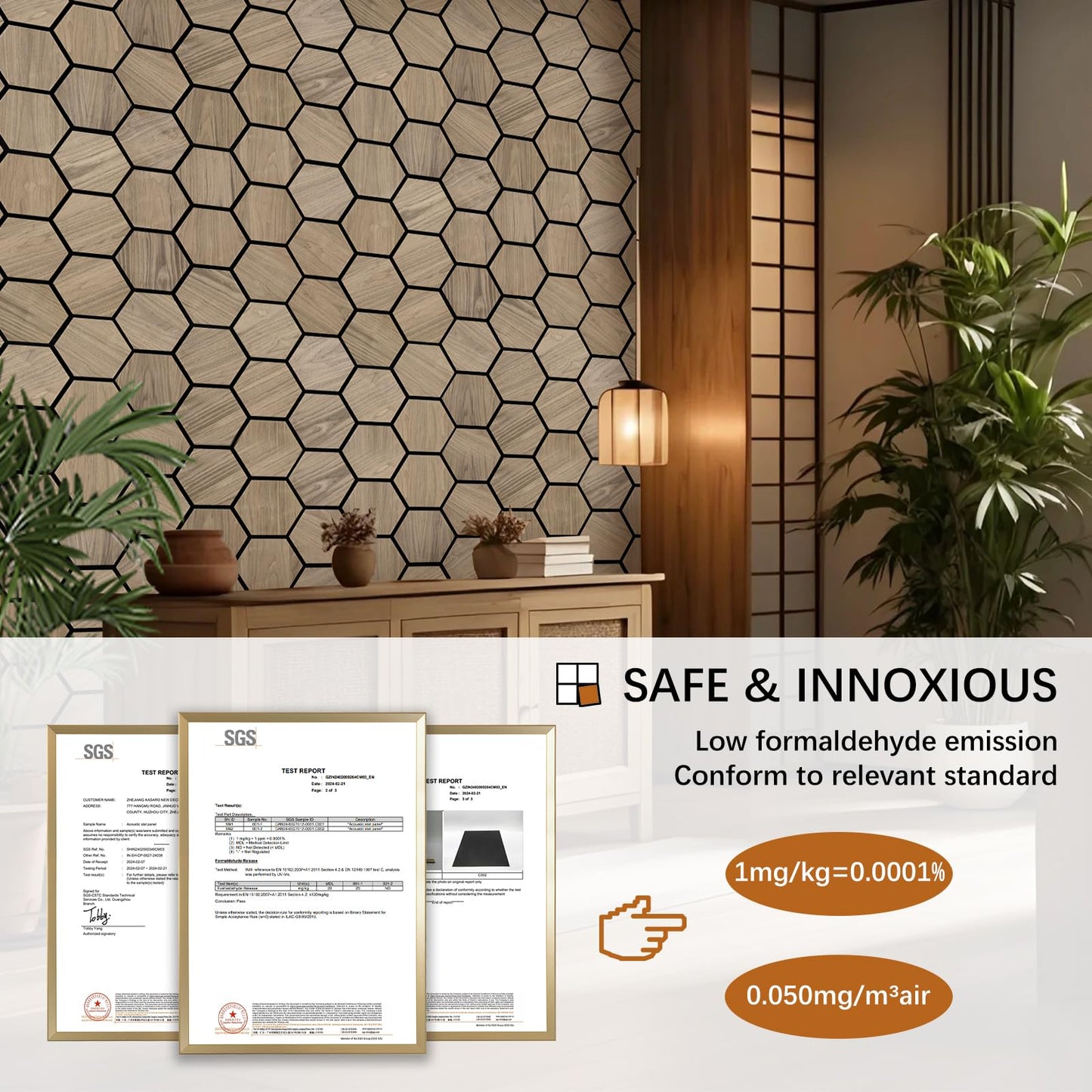 ARMURO Wall Paneling for Interior Wall - 4 PCS Hexagon Wall Panels - Hexagon Acoustic Panels - Natural Walnut Wood Veneer Sound Proof Panels for Walls, Wood Slat Wall Panel 23.8" W x 29" L