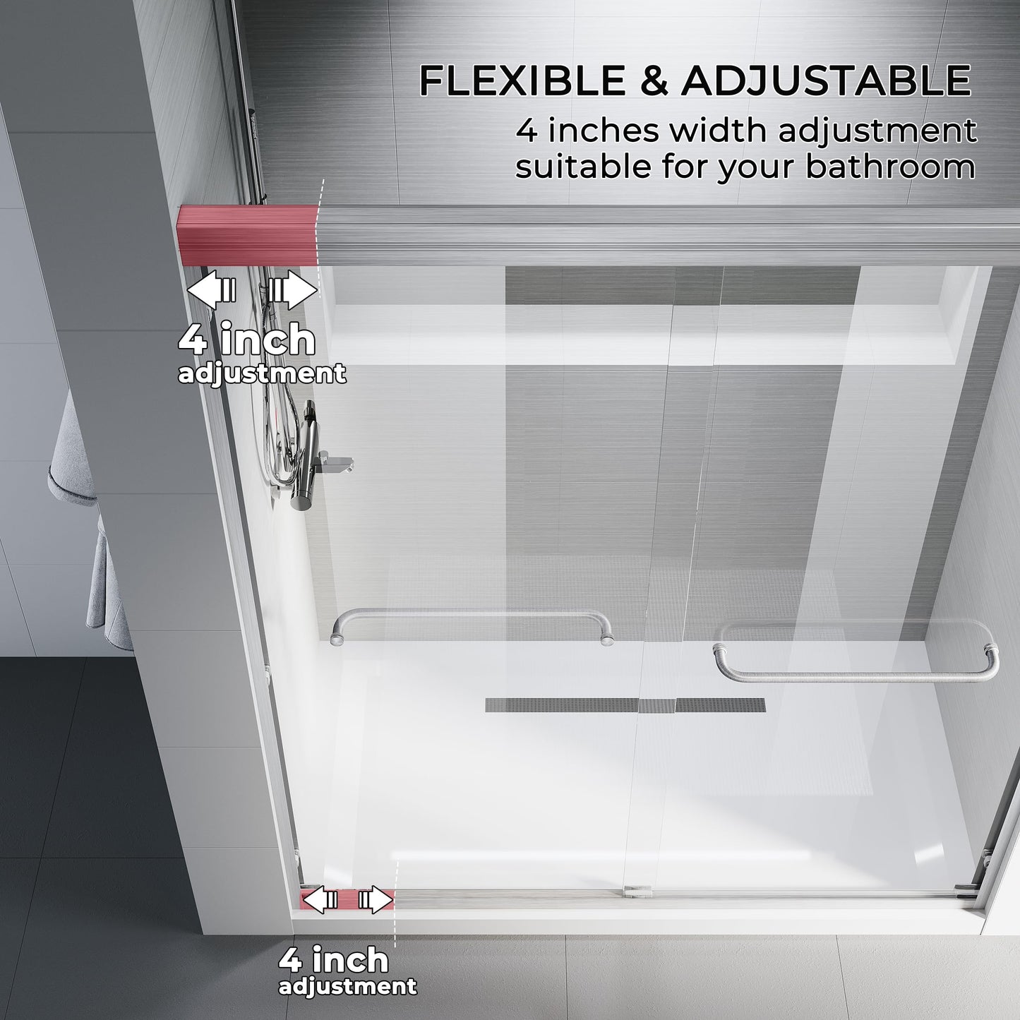 Carvmpin Glass Double Sliding Shower Door, 44-48" W X 72" H Semi-Frameless Shower Doors for Walk in Shower, with 1/4 Inch SGCC Clear Tempered Glass, Brushed Nickel