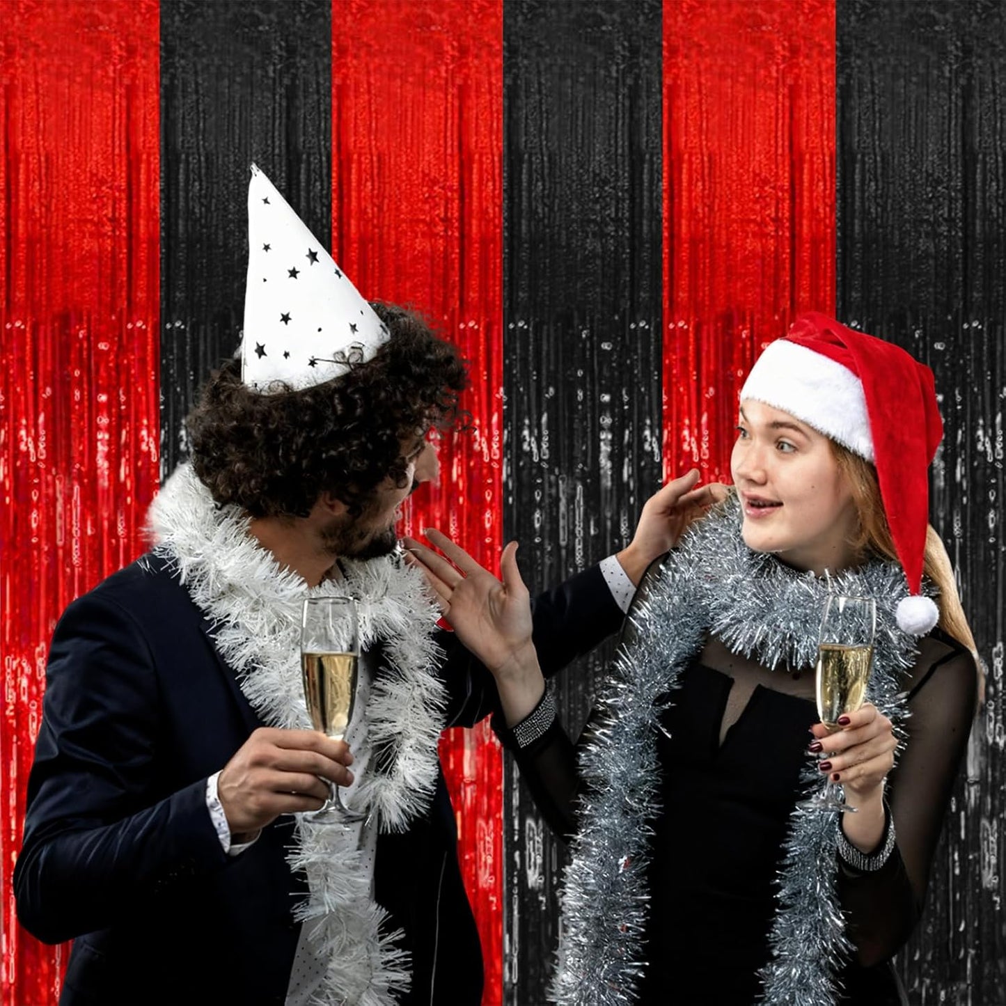 Skiennix 5 Pack Foil Fringe Curtains - Black & Red Party Backdrop Decorations for Events & Celebrations
