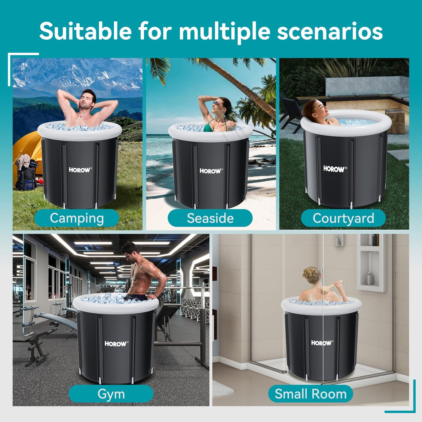 HOROW Ice Bath Cold Plunge Tub with Cover, Multiple Layered Portable Ice Bath Plunge for Cold Water Therapy and Recovery, Indoor & Outdoor Use for Athletes & Adults, 100 Gallons, Black, Round