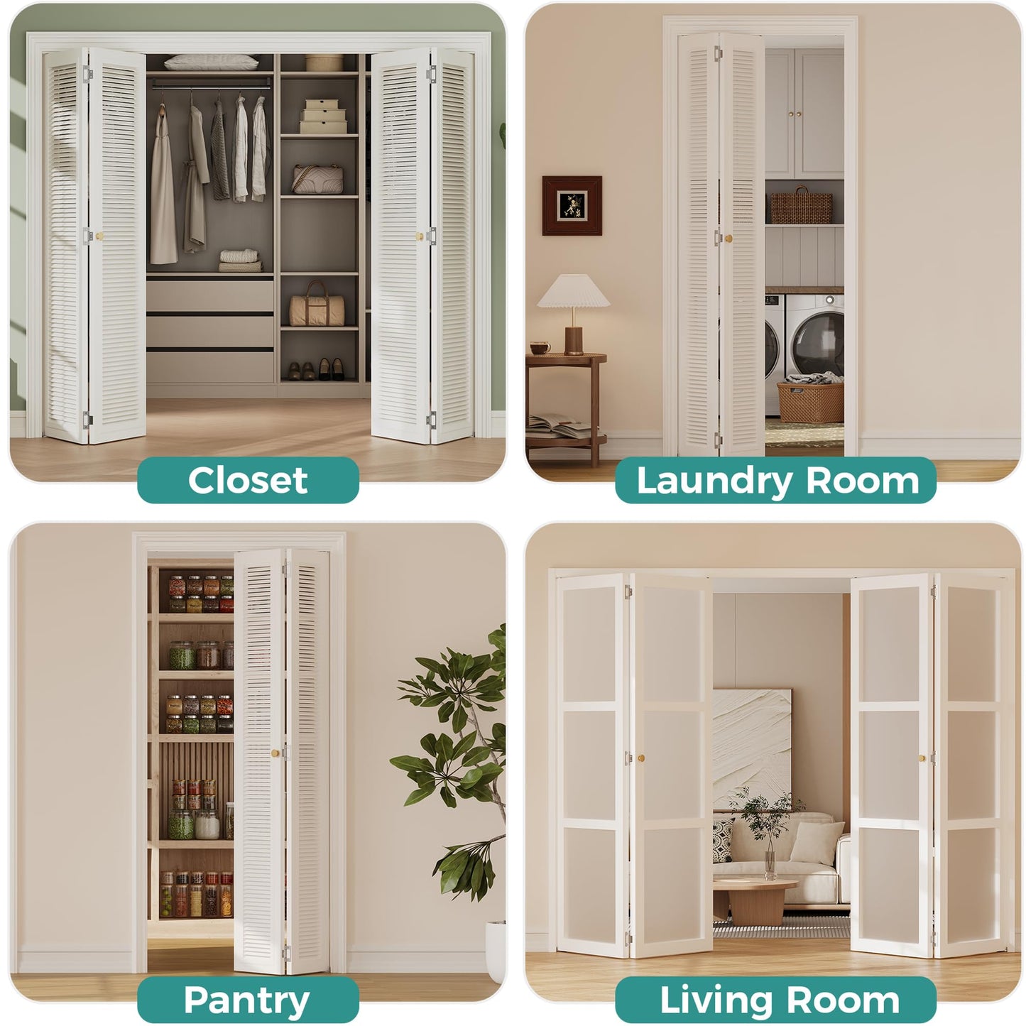 Ocyfym Closet Bifold Door Hardware & 30 Inch Track 2-Pack Kit, Combine for 60 in Door, Bi Folding Doors Puertas Repair Replacement Kit, with Rail Floor & Top Bracket Pivot Pin Guide Roller Hinge Knob