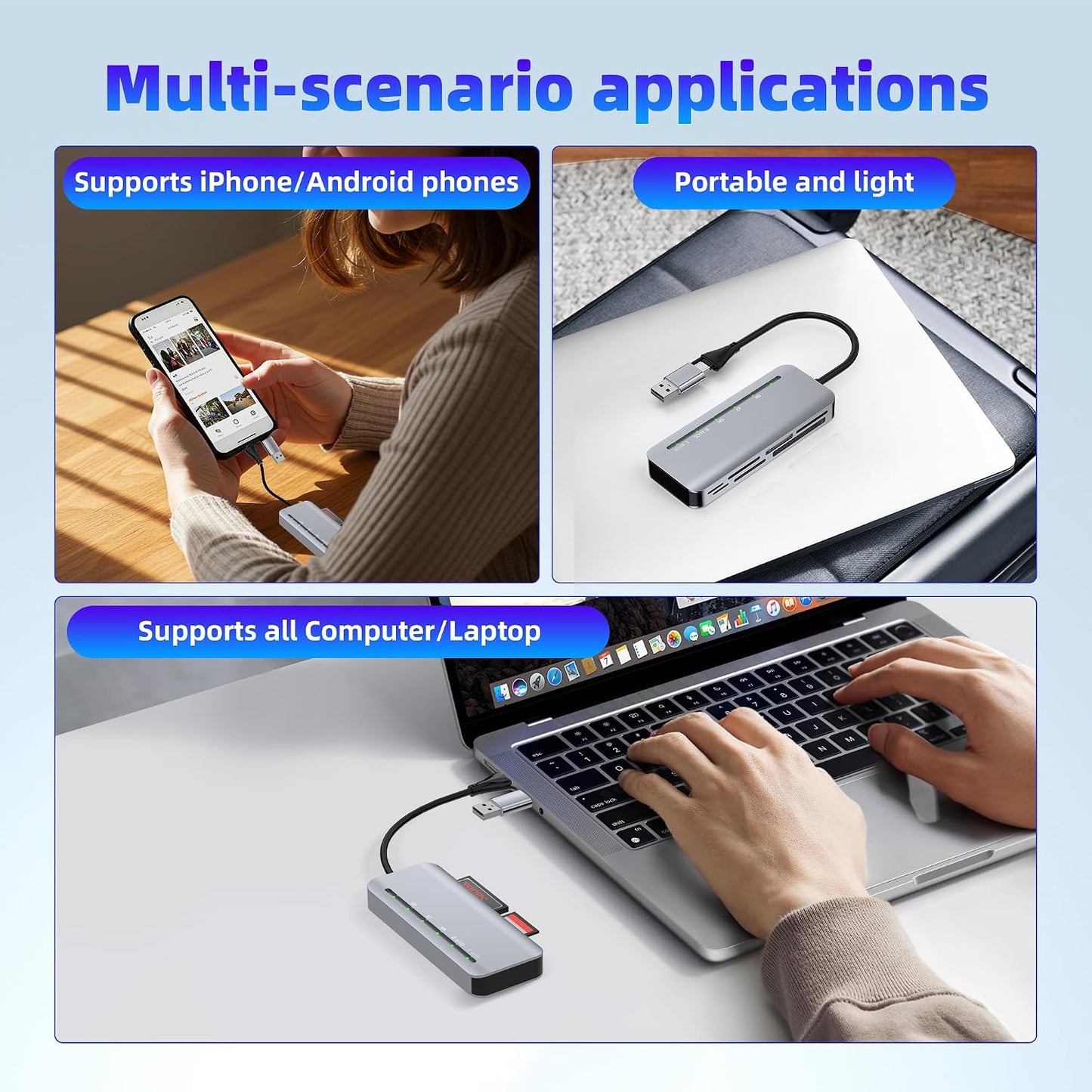 Rytaki 7-in-2 5Gbps 15/16/17, Memory Stick Pro Duo Card Reader, USB-A & USB-C Multi-Card Reader for SD/TF/CF/MS/XD