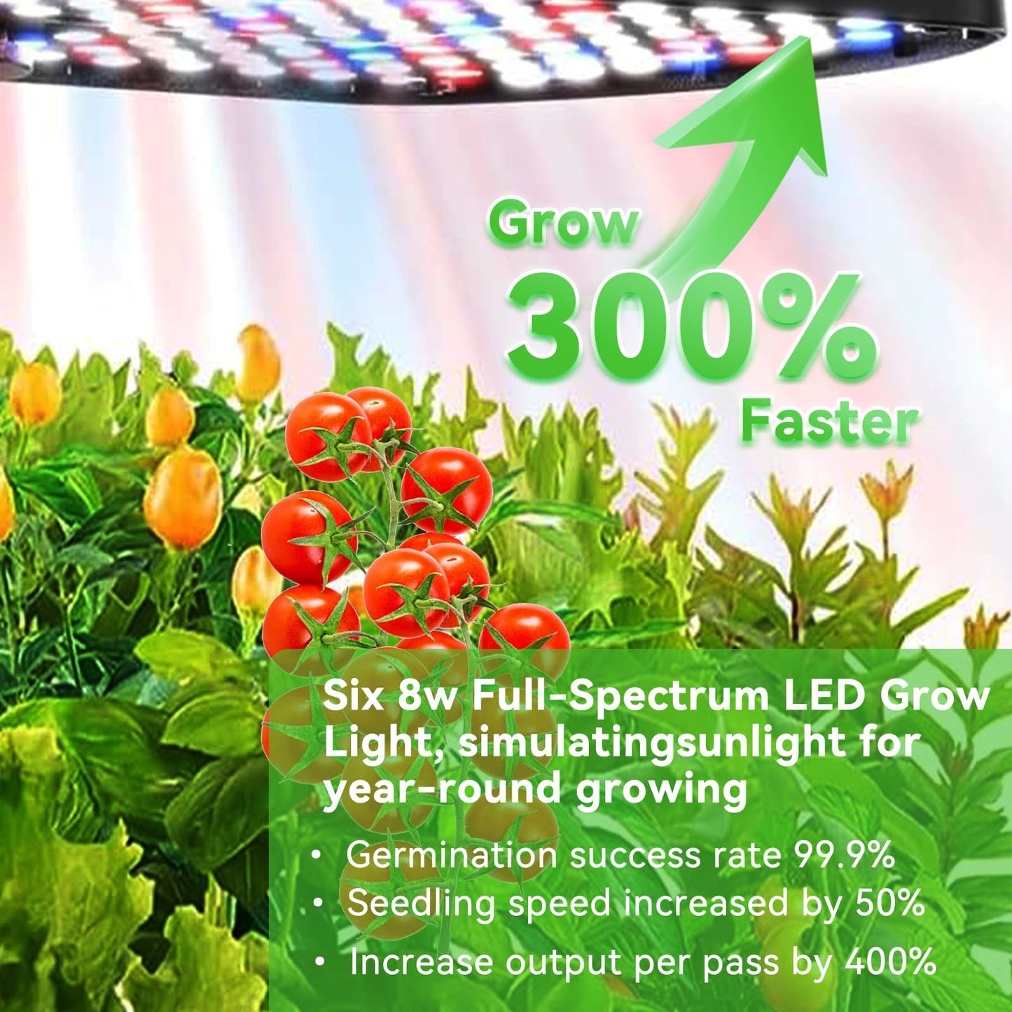 Indoor hydroponics Growing System, Large Vertical Hydroponic Garden with Smart Full-Spectrum Grow Lights, Auto Circulating Water, Mobile Indoor Gardening System for Herbs, Vegetables & Fruits