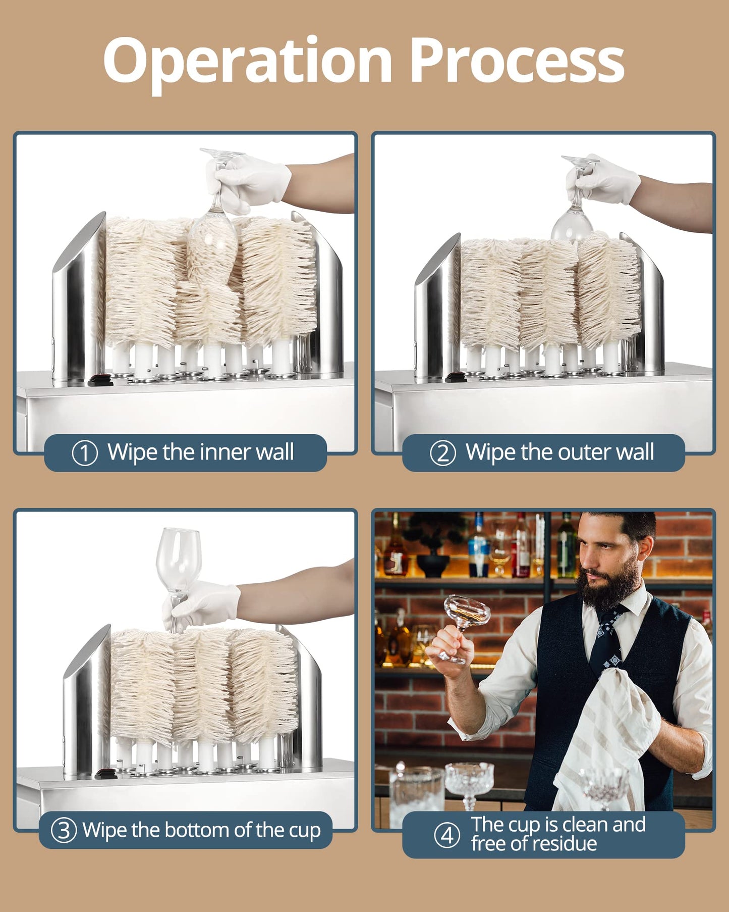 GarveeTech Electric Wine Glass Polisher with 8 Pure Cotton Brushes