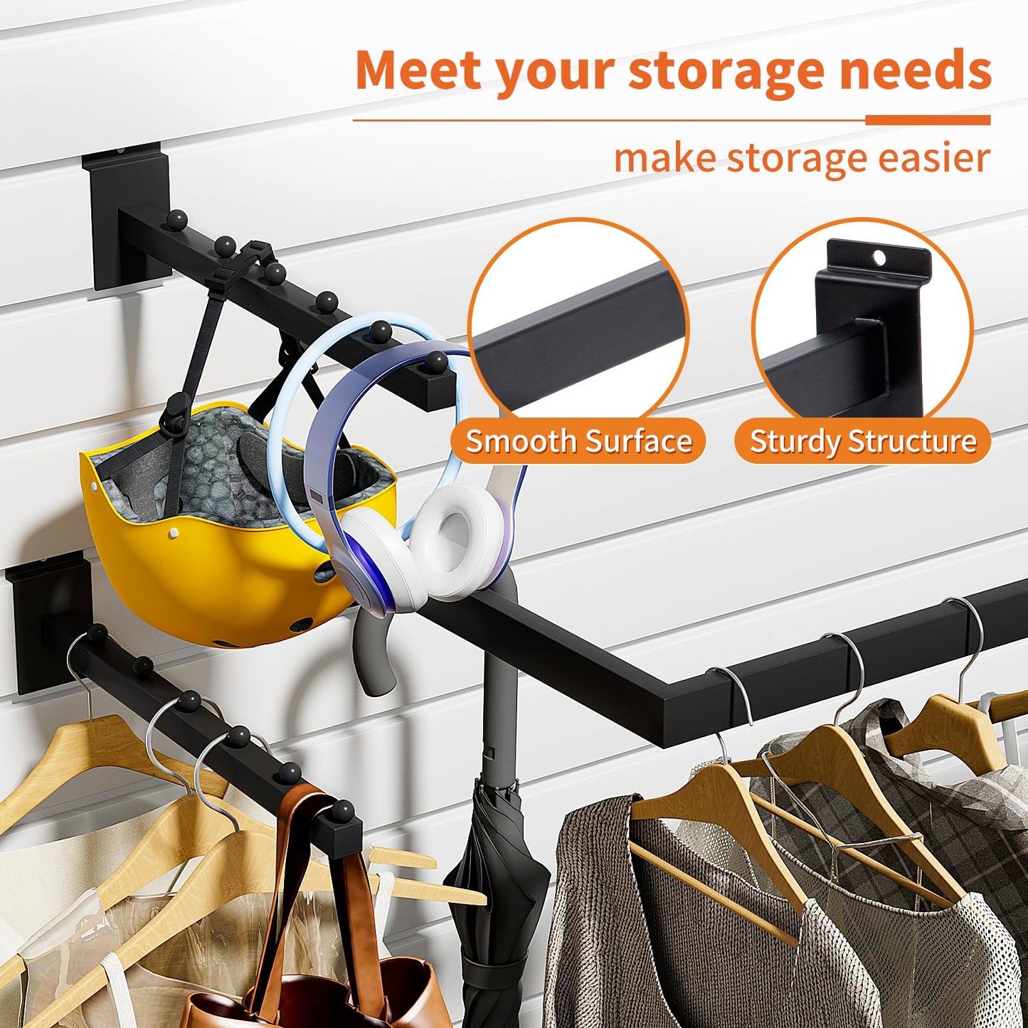 WETOECOTEC 12 Pack Slatwall Accessories Kit with U-Shaped Rectangular Tubing Hangrails and Waterfall Display Hanger, Slatwall Hooks and Hanger for Clothing Retail, Merchandise Display