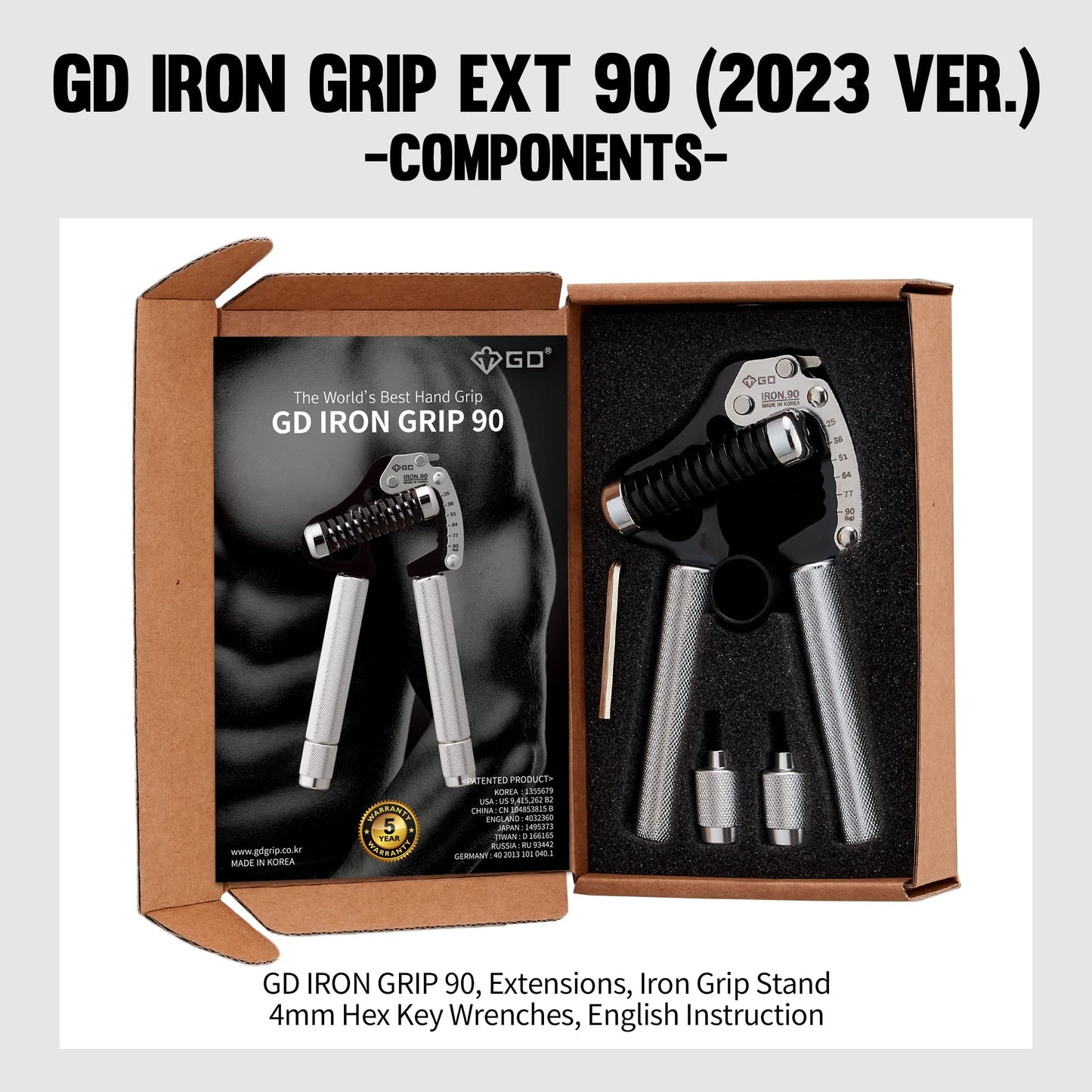 GD IRON GRIP EXT 90 Hand Grip Strengthener Premium Grip Strength Trainer Adjustable Hand Gripper (55 to 198 lbs (25~90kg)) for Forearms & Wrist Strengthener Best Grip Exercises