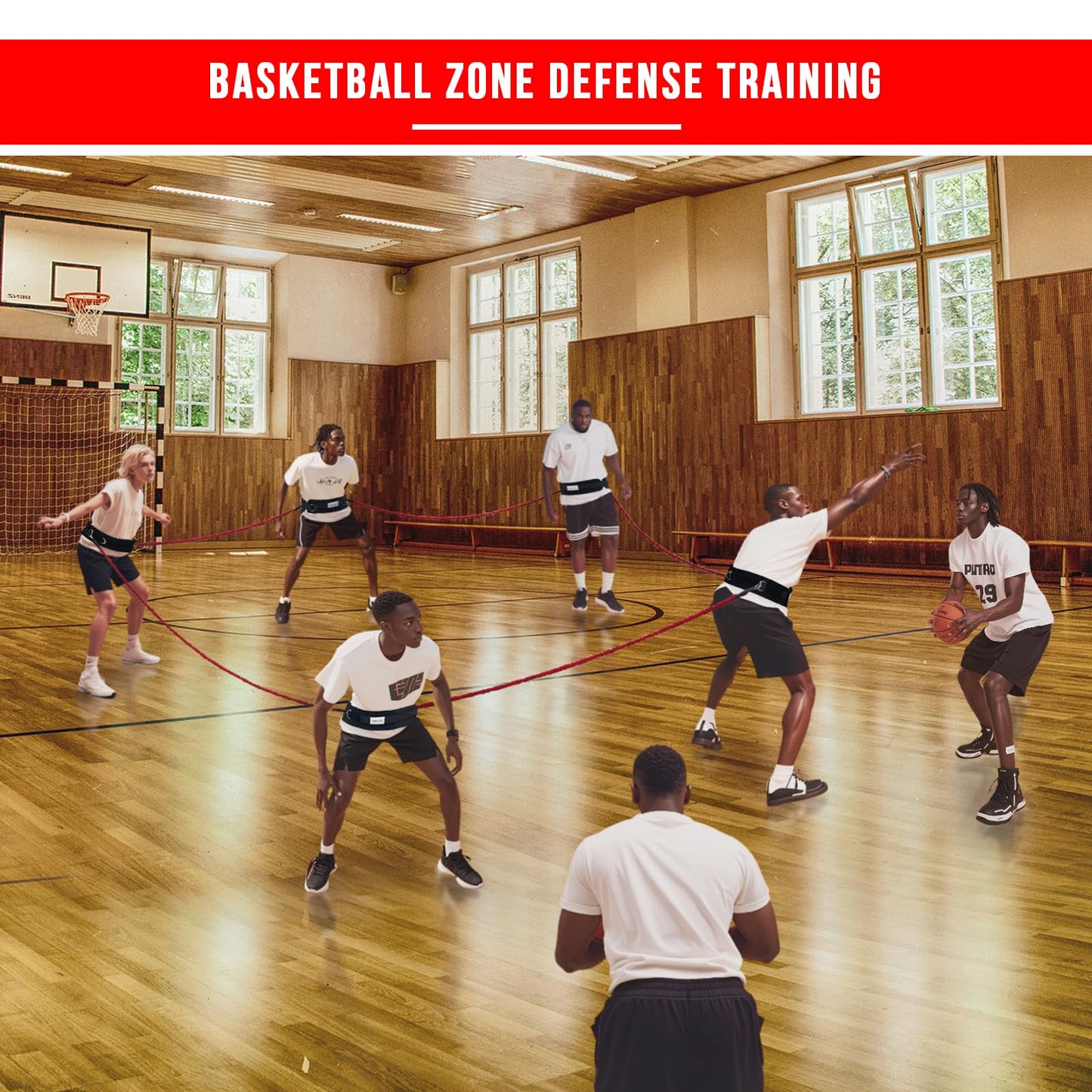 bibahala Zone Defense Resistance Band Belt Trainer Kit 1 Pc Widened Belt 1 Pc 2-Meter Resistance Band Basketball Training Equipment Men-to-Men Defense Training Improve Collaborative Defense Speed