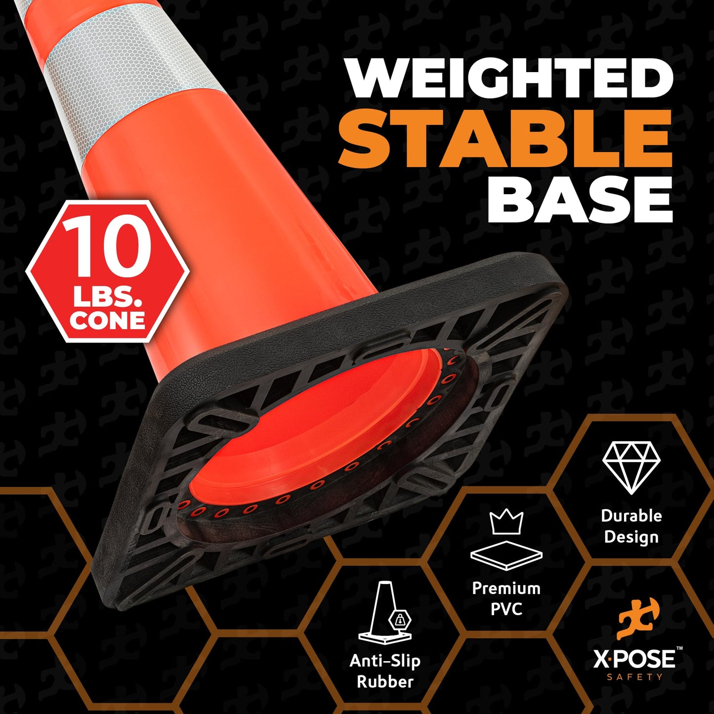 Xpose Safety 28 Inch Orange Slim Line Traffic Cones Heavy Duty 10lb with 6" & 4" Collars, 6 Pack Multipurpose PVC Plastic Safety Cone for Parking, Soccer, Caution, Kids & Construction - DOT Approved