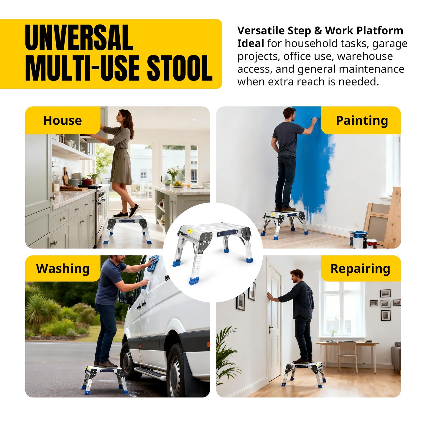 MaxWorks Folding Aluminum Work Platform and Step Stool 350 lb Capacity Lightweight Portable Step with Carry Handle for Garage Home and Jobsite Use (80773)