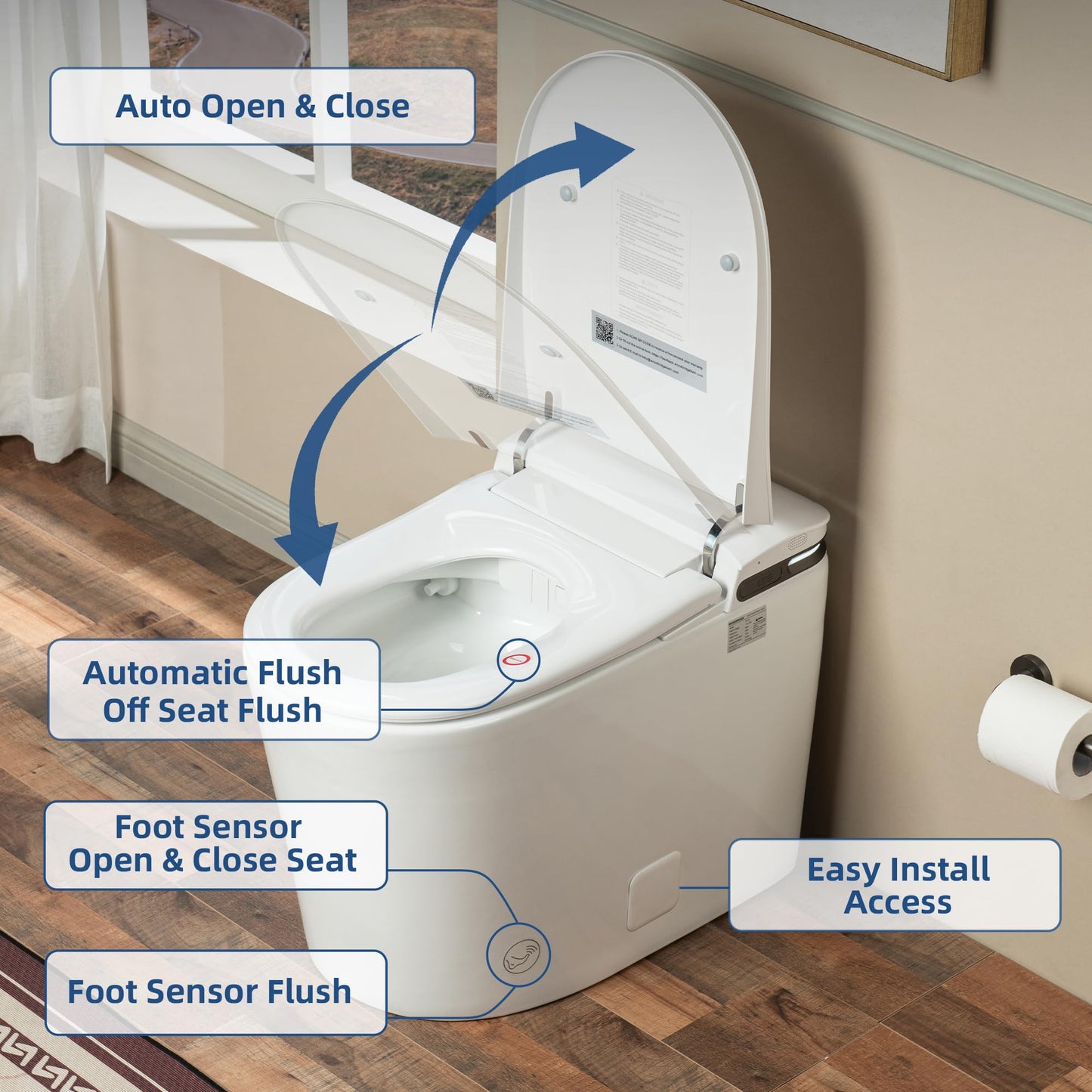 WOODBRIDGE GT100 Smart Toilet,Auto Open/Close Lid, Foot Sensor,Auto Flush, Heated Seat & Fragrance System, ADA Height, Easy Installation, without Bidet