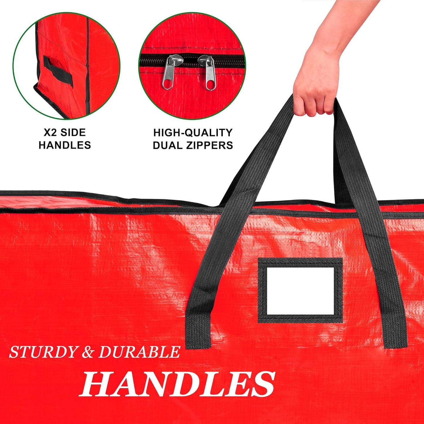 Skiennix 9 ft Christmas Tree Storage Bag - Waterproof, Durable Handles & Dual Zippers, Red