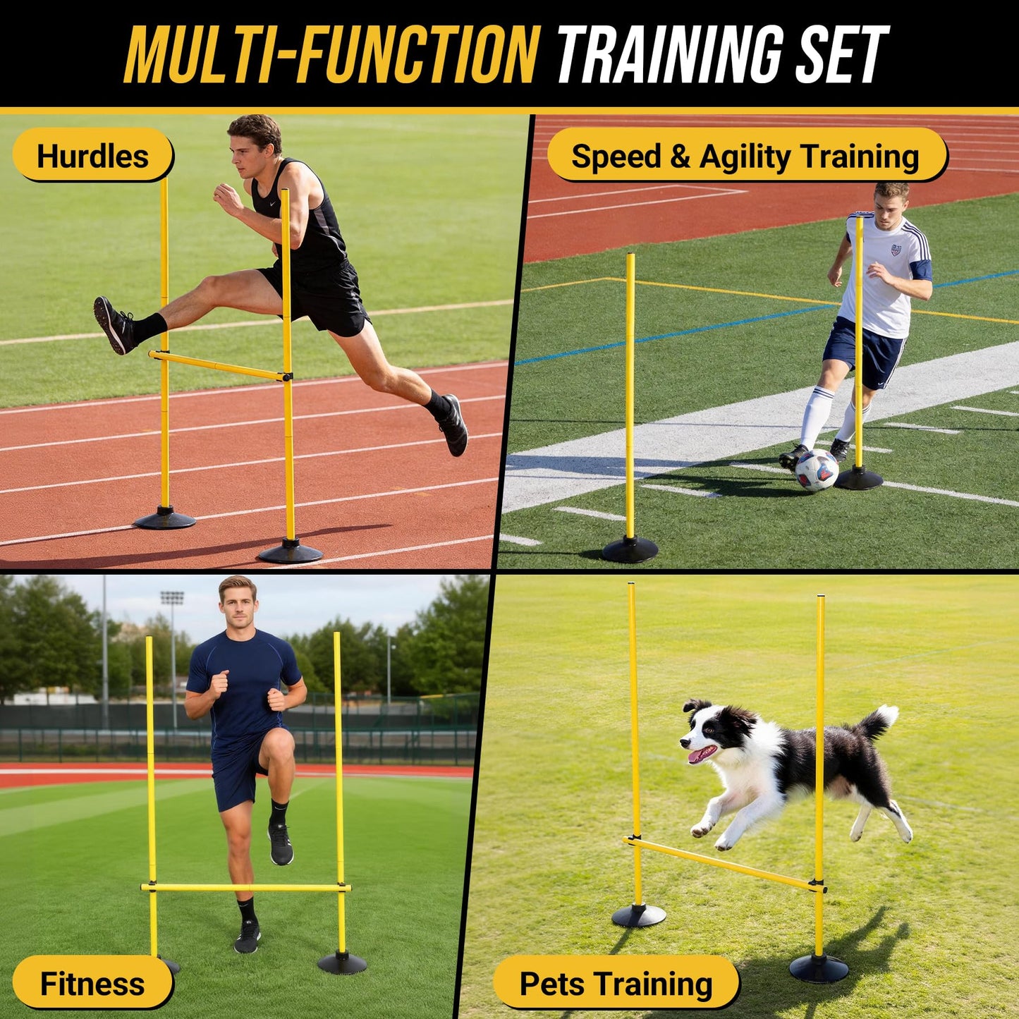 Neoaider 2-in-1 Adjustable Agility Hurdles, 6 Set Hurdles Training Equipment with Heavy-Duty Rubber Bases & Portable Storage Bag, Perfect for Track, Soccer, Plyometric, Fitness & Dog Agility