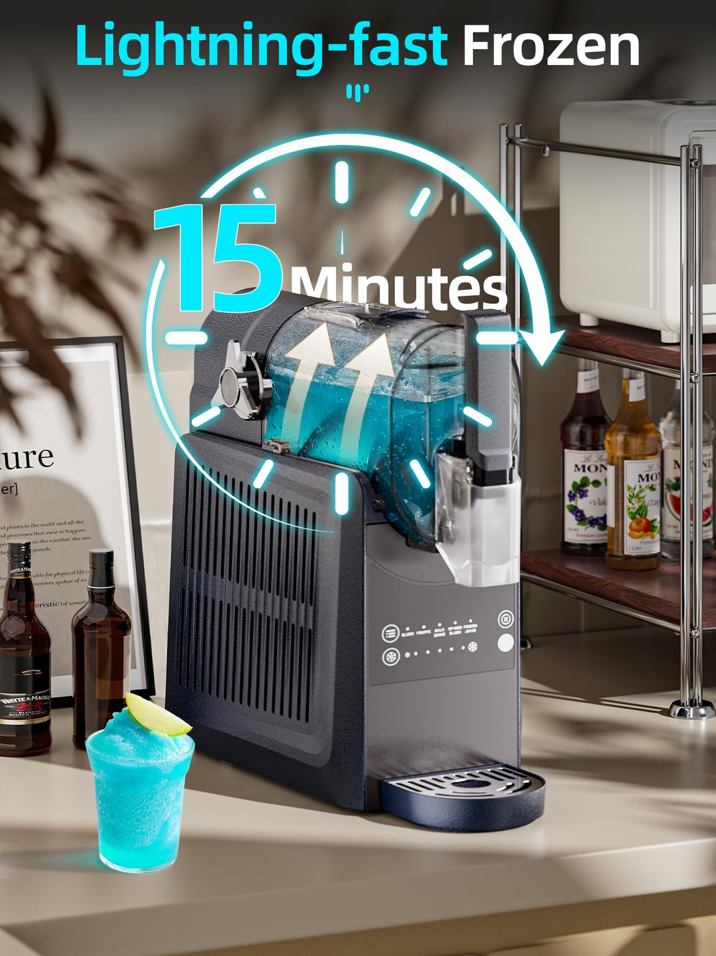 VNN Slushie Machine - 92 oz Slushy Machine for Home No Ice Needed, Frozen Drink & Slushie Machine, 5 Preset Programs, Auto-Clean, Suitable for Margaritas, Smoothies, Milkshakes, Blue