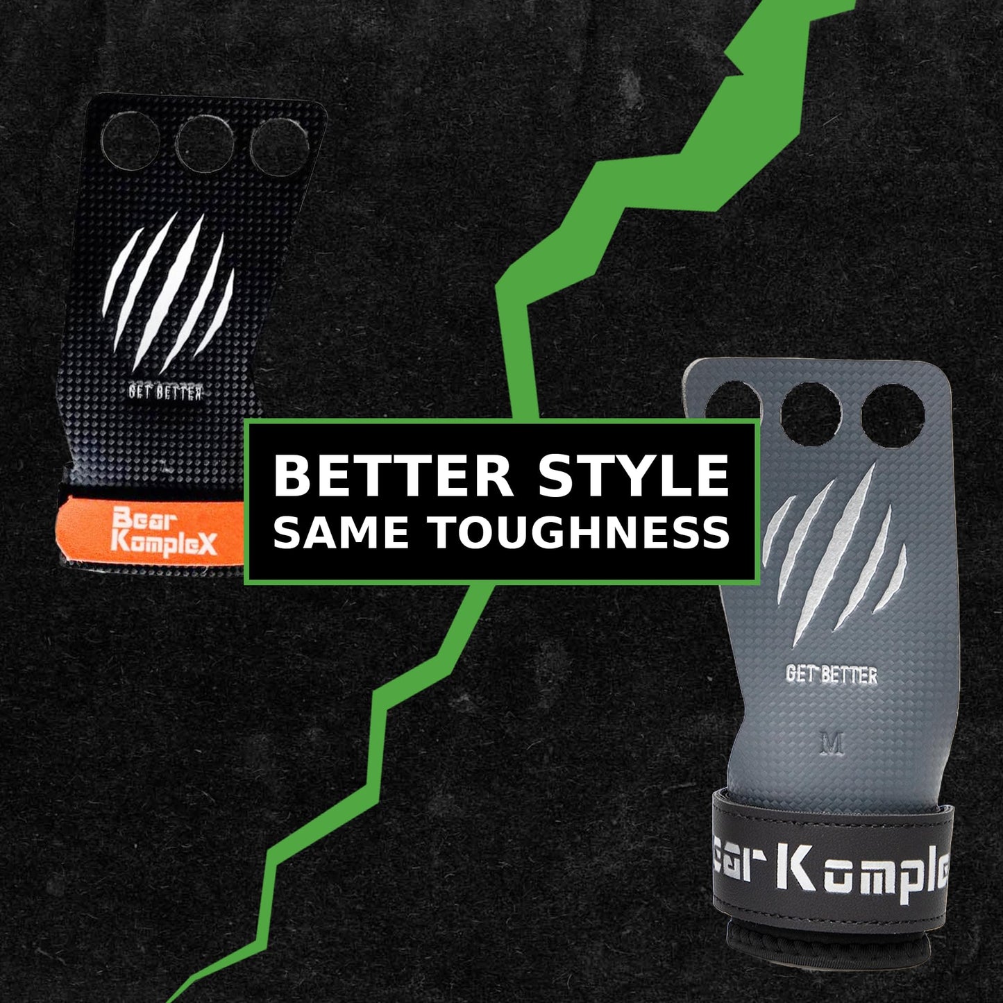 Bear KompleX - Cross Training Grips, Pull Up Hand Protection for Men and Women, Gymnastics and Weightlifting Carbon Fiber Wrist Wraps, Premium Workout Equipment for Gymnastic Bars & Training - 3 Hole
