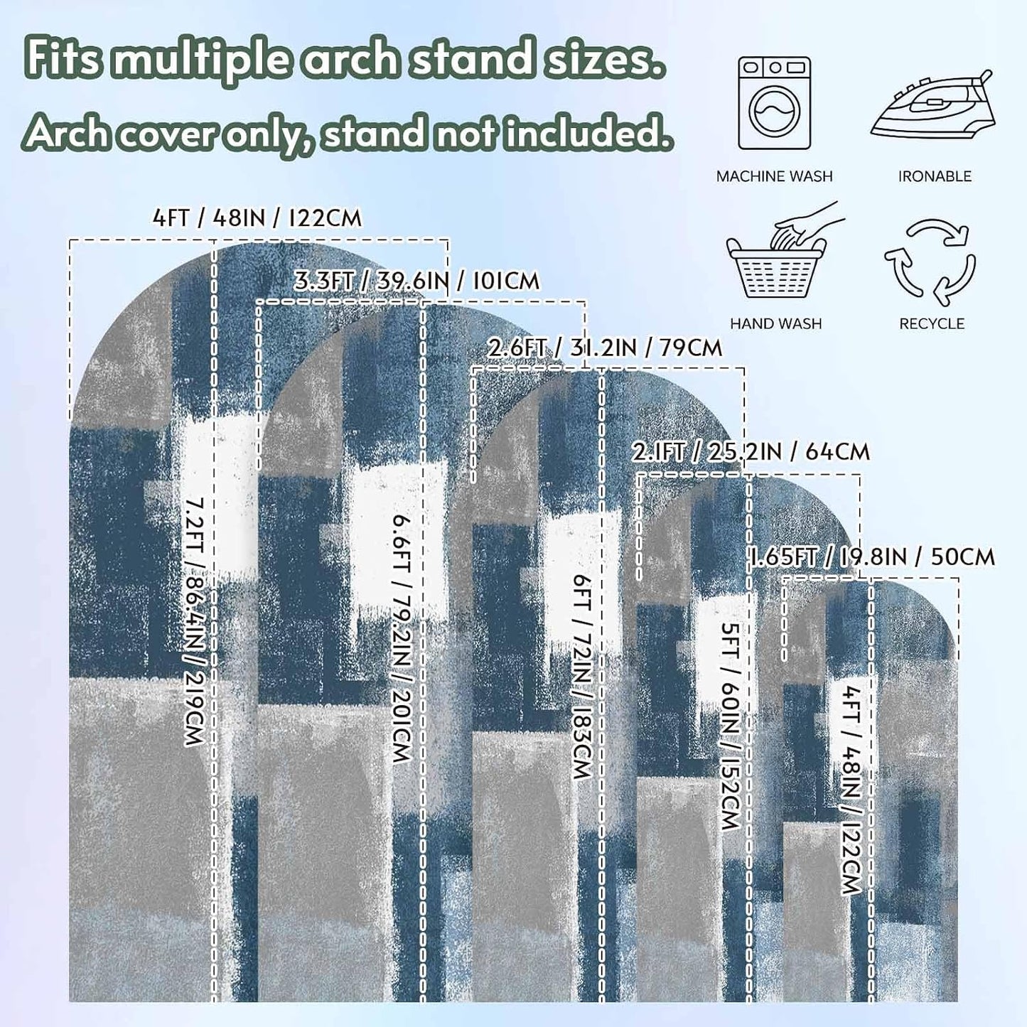 Jnbasdffb 6 Blue Grey Ombre Wedding Arch Cover,Stretchy Spandex Arch Backdrop Stand Covers FT,Abstract Vintage Oil