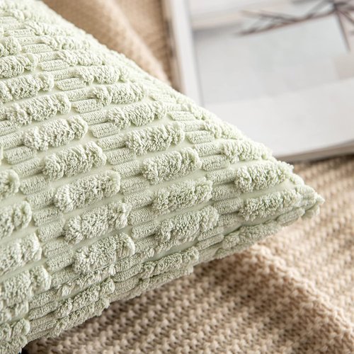MIULEE Decorative Throw Pillow Covers - Pack of 2 Soft Boho Striped 20x20 Inch for Modern Farmhouse Decor | Light Green