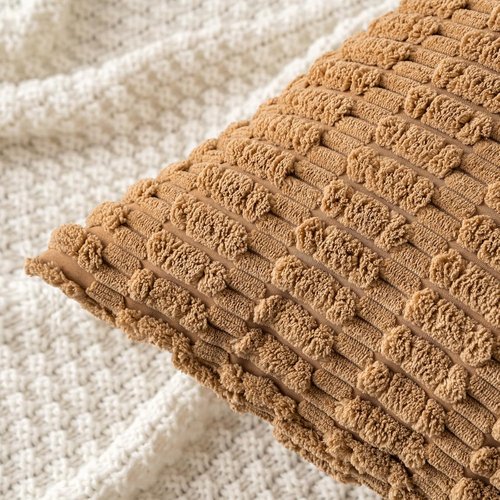 MIULEE Corduroy Throw Pillow Covers - Soft Boho Striped Design | 18x18 Inch for Modern Farmhouse Decor